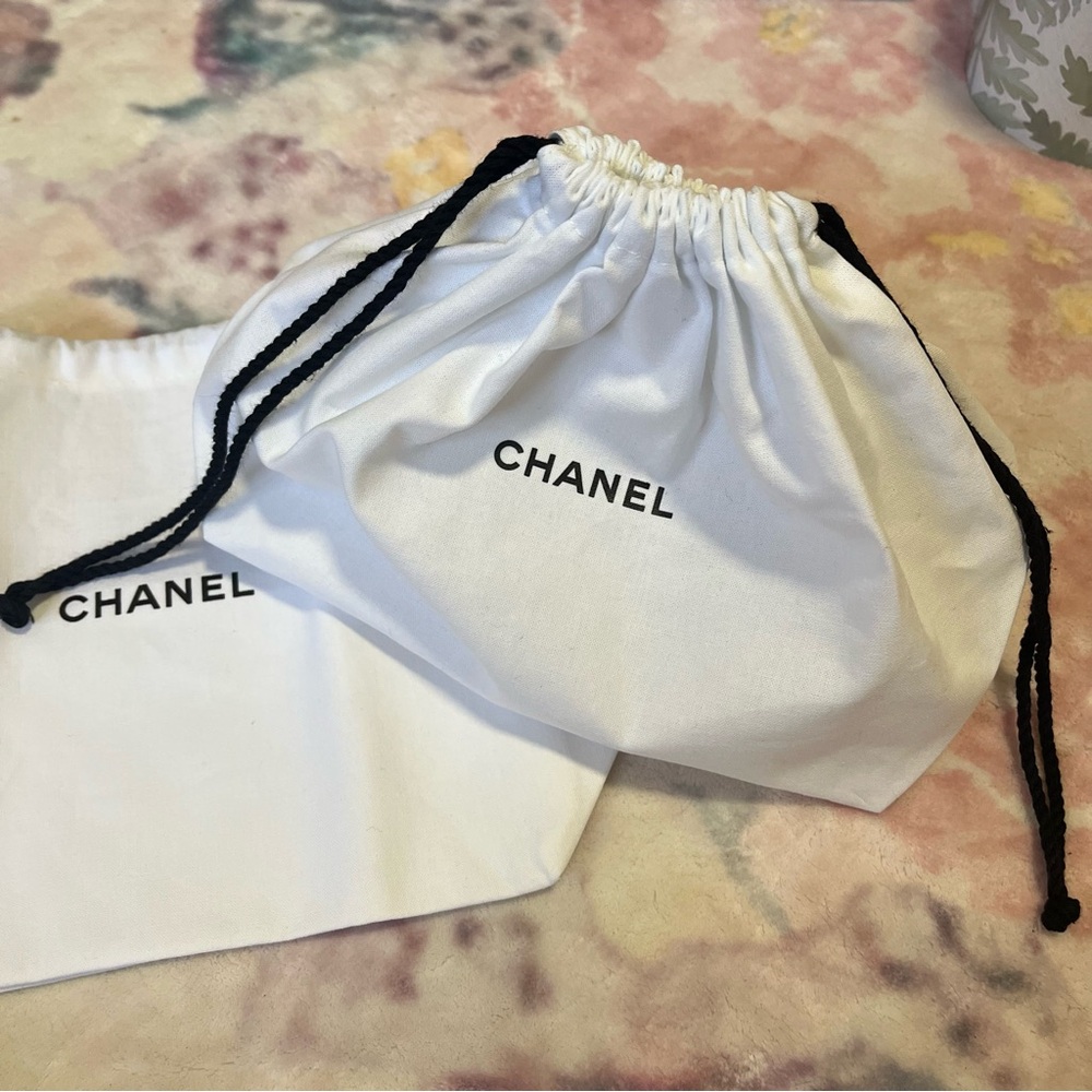 BRAND NEW CHANEL White Dust Bag with Black Drawstring x 2